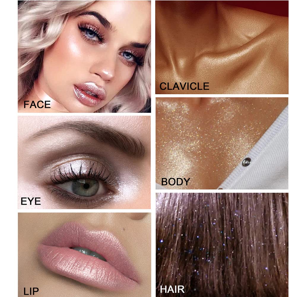 Highlighter Powder Spray, Glitter Spray Nude Pink Glitter Body Face Hair High Gloss Spray Shimmer Sparkle Powder Body Glitter Spray, for Women Hair