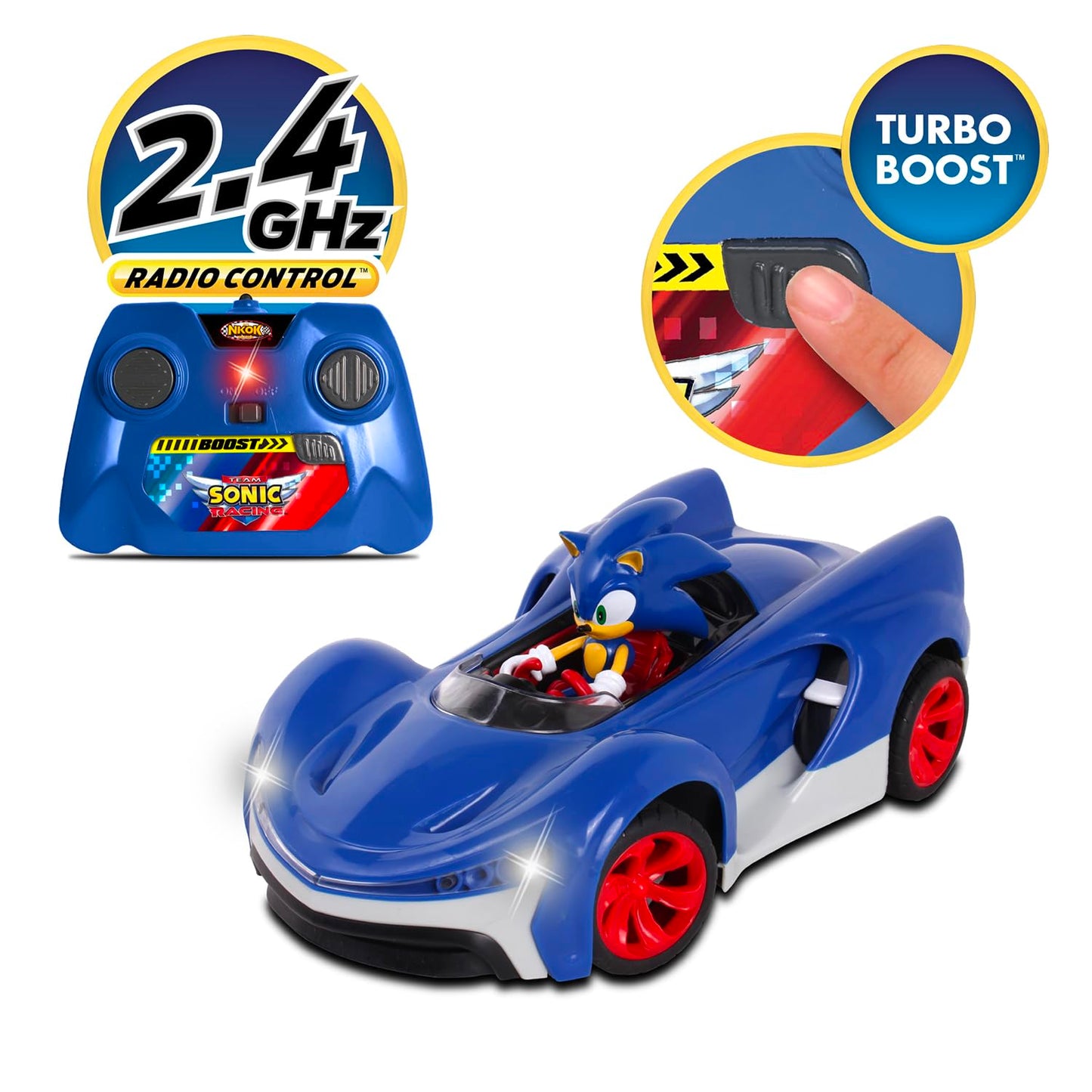 NKOK Team Sonic Racing 2.4GHz Radio Control Toy Car with Turbo Boost - Sonic The Hedgehog 601, Features Working Lights, Adjustable Front Wheel…
