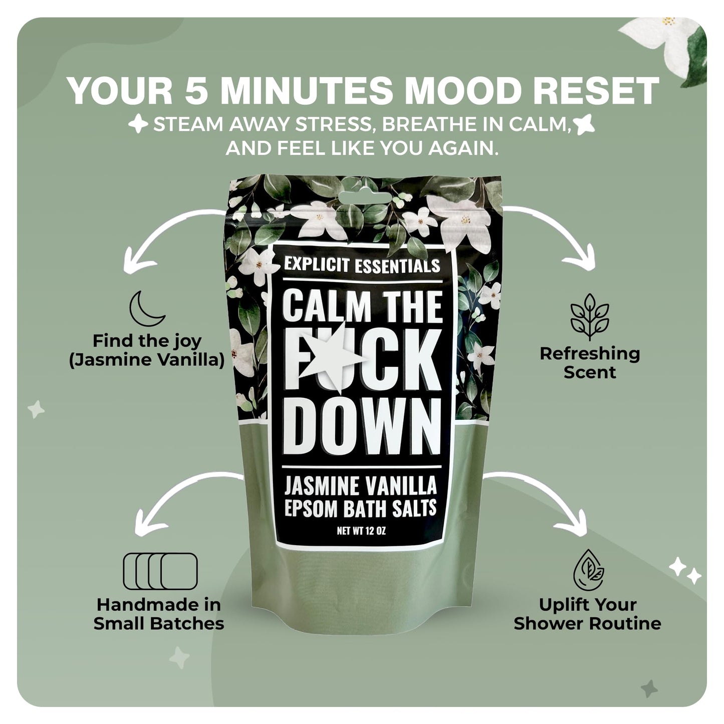 Explicit Essentials Jasmine Vanilla Epsom Bath Salts, Relaxation Blend, 12 oz Beauty and Personal Care Explicit Essentials