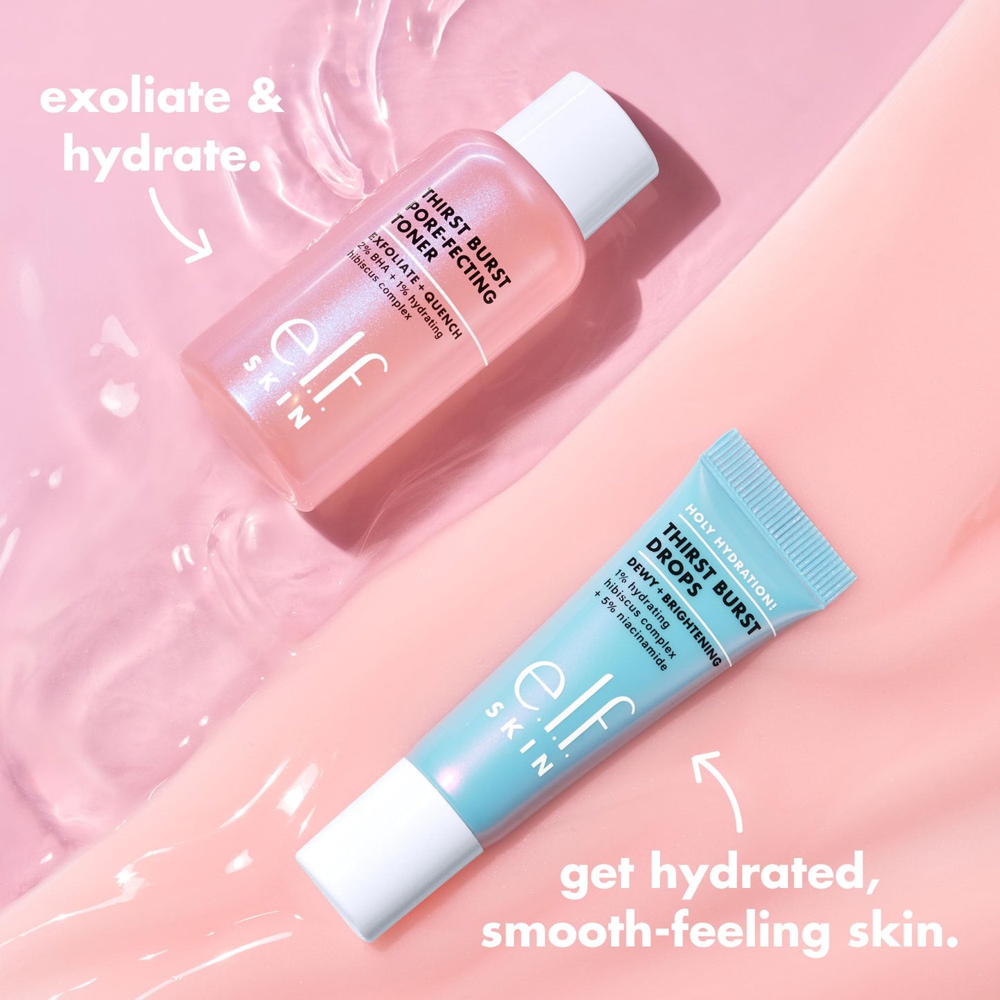 e.l.f. SKIN Thirst Burst Dew-O, Travel-Sized Skincare Set, Exfoliating Facial Toner & Hydrating Serum Drops, Gives Skin A Dewy, Bouncy Glow, Vegan