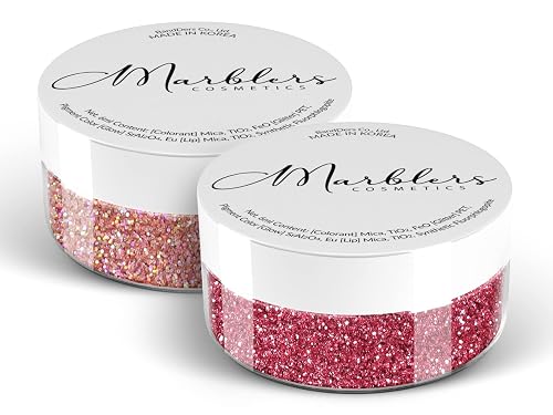 MARBLERS Twinkle Face & Body Glitter Duo [Holo Pink Rose & Crimson Pink] 0.36oz (10g) | Non-Toxic | Cruelty-Free | Eyeshadow, Nail Polish, Nail Art |
