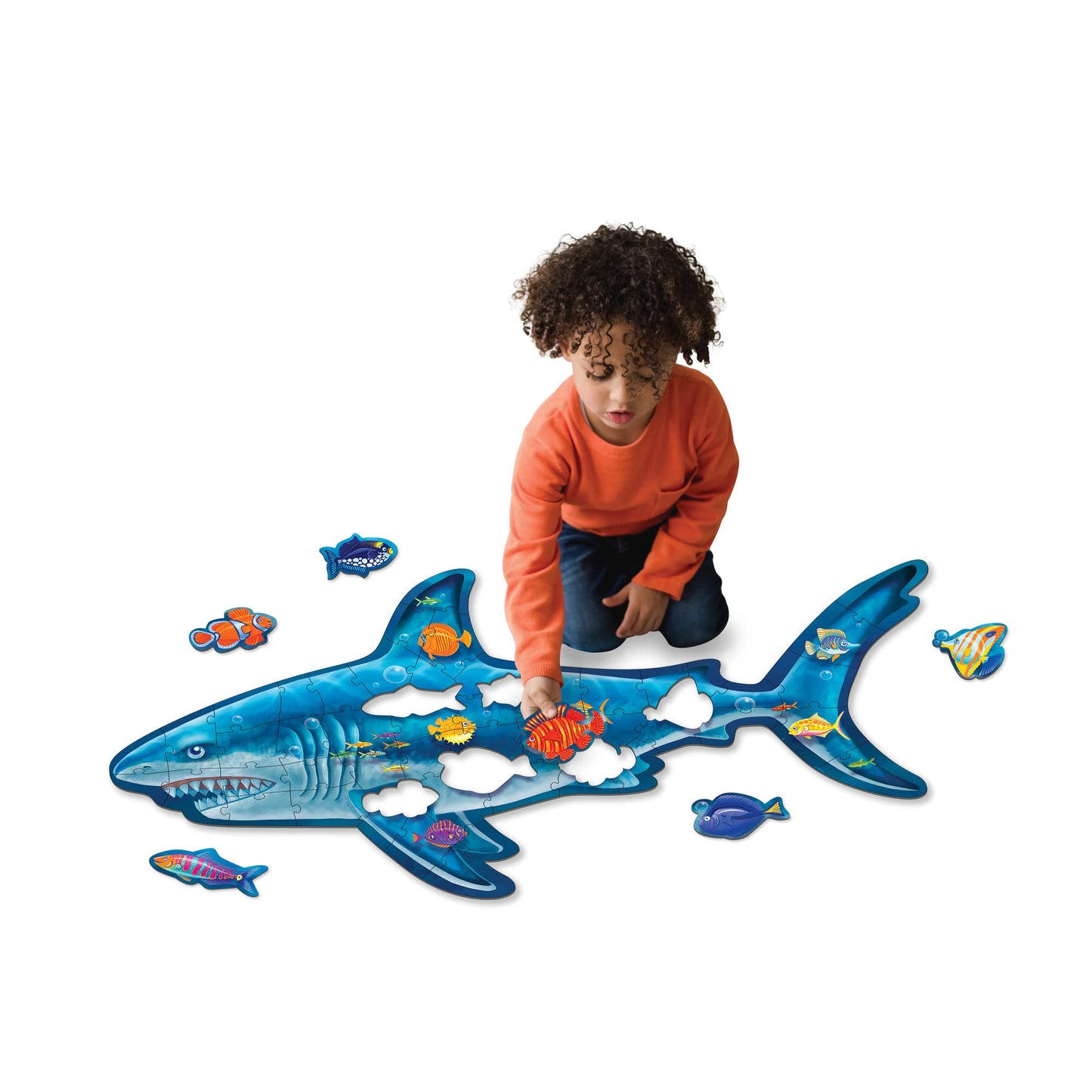 Peaceable Kingdom Shiny Shark Floor Puzzle – 53-Piece Giant Floor Puzzle for Kids Ages 5 & up – Fun-Shaped Puzzle Pieces – Great for Classrooms