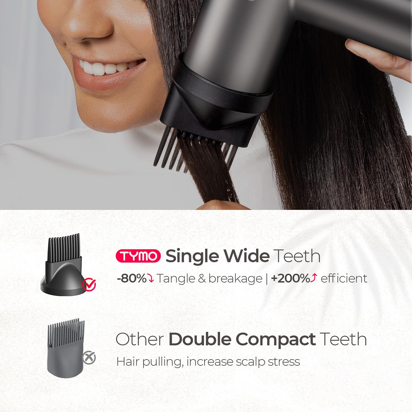 TYMO Hair Comb Attachment – Magnetic Nozzle for AIRHYPE Lite Dryer, Detangling & Lengthening Textured Hair, Quick & Efficient Styling