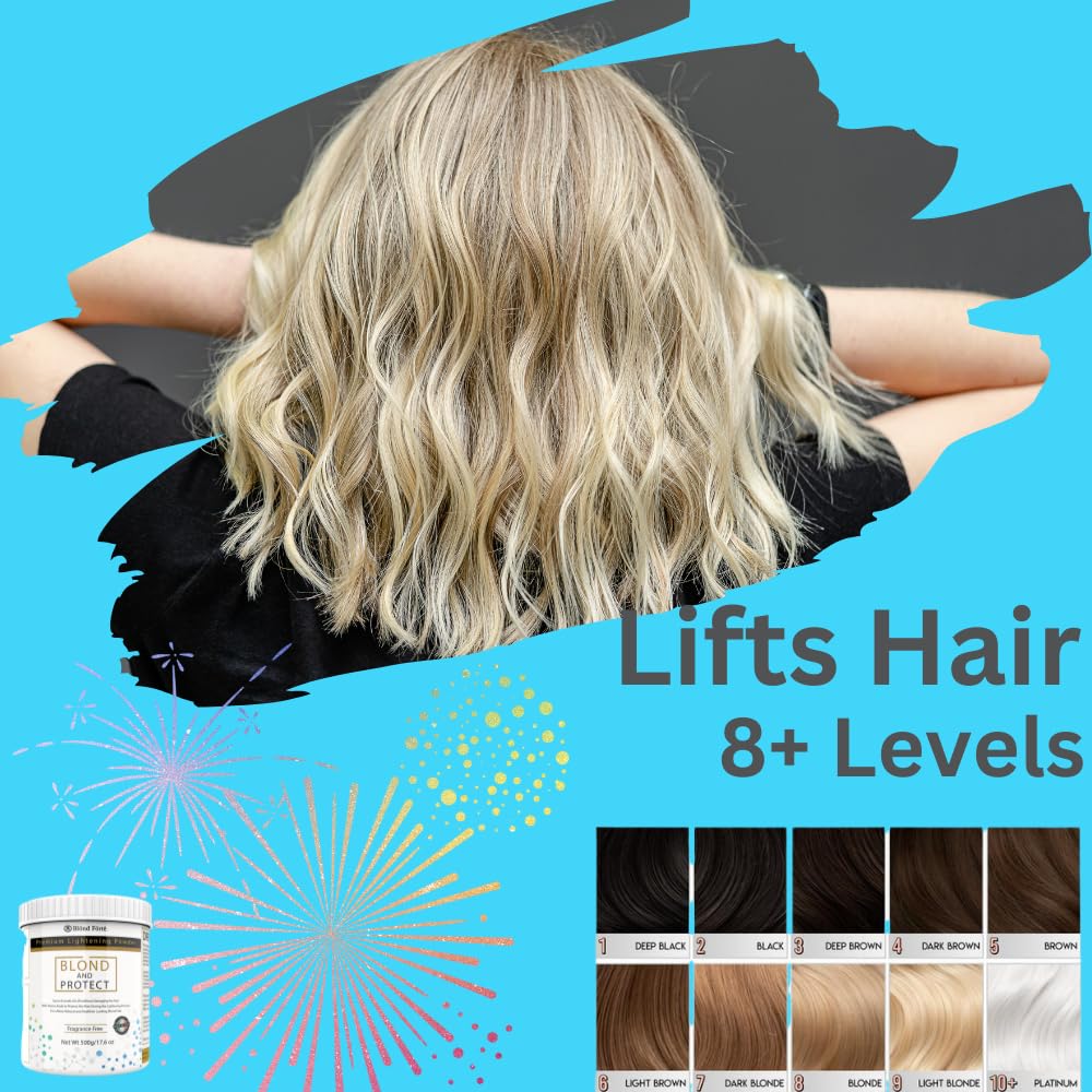 1 Lbs/17 Oz Tub Blond And Protect Premium Hair Lightener 8+ Levels + 13.5 Oz/400 ml Developer Volume & Hair Coloring Brush (Bundle - 5 items) (30