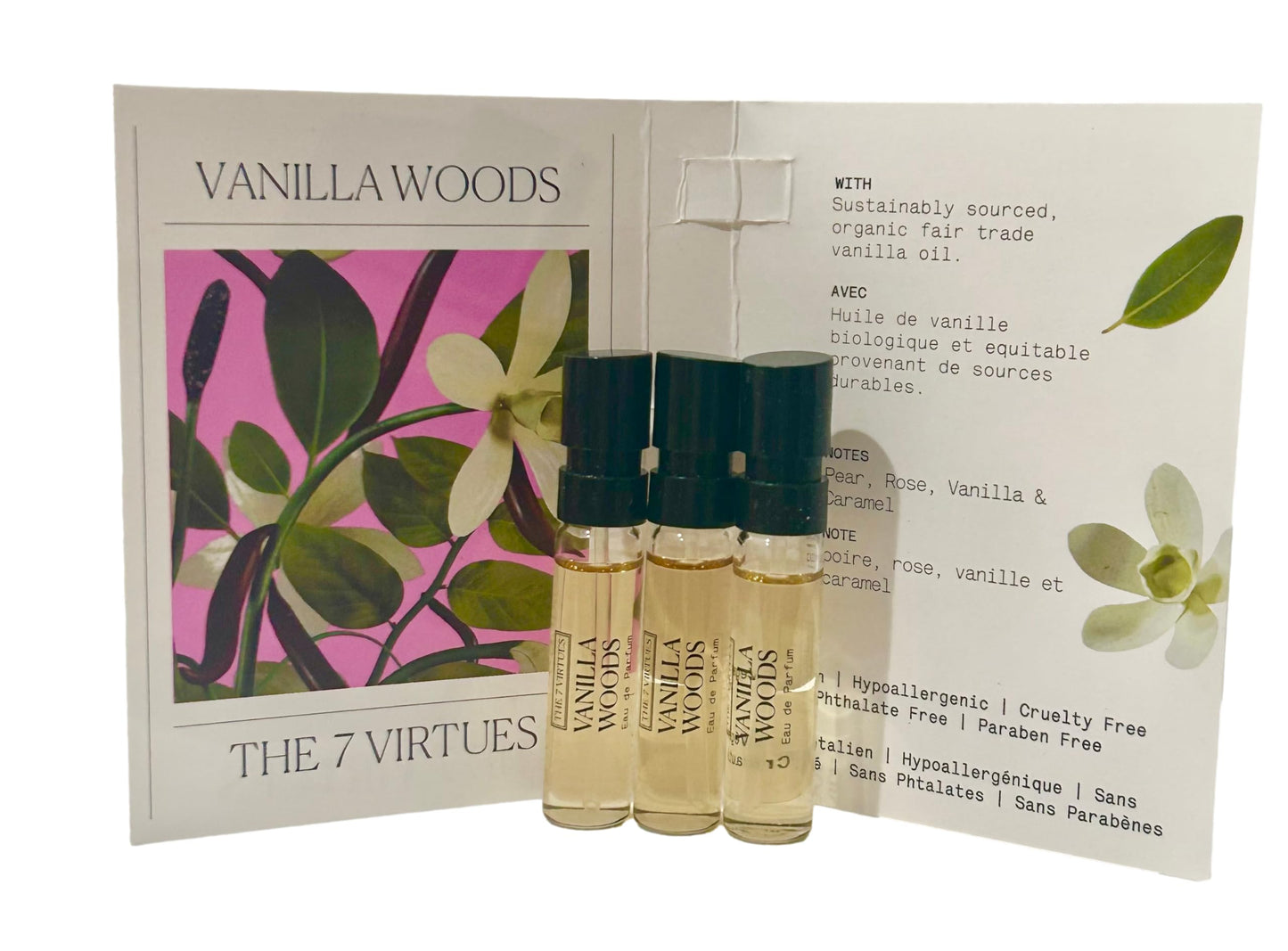 The 7 virtues VANILLA WOODS Sample Perfume Women Pour Femme EDP Spray 1.7 ml oz - set of 3 (0492)