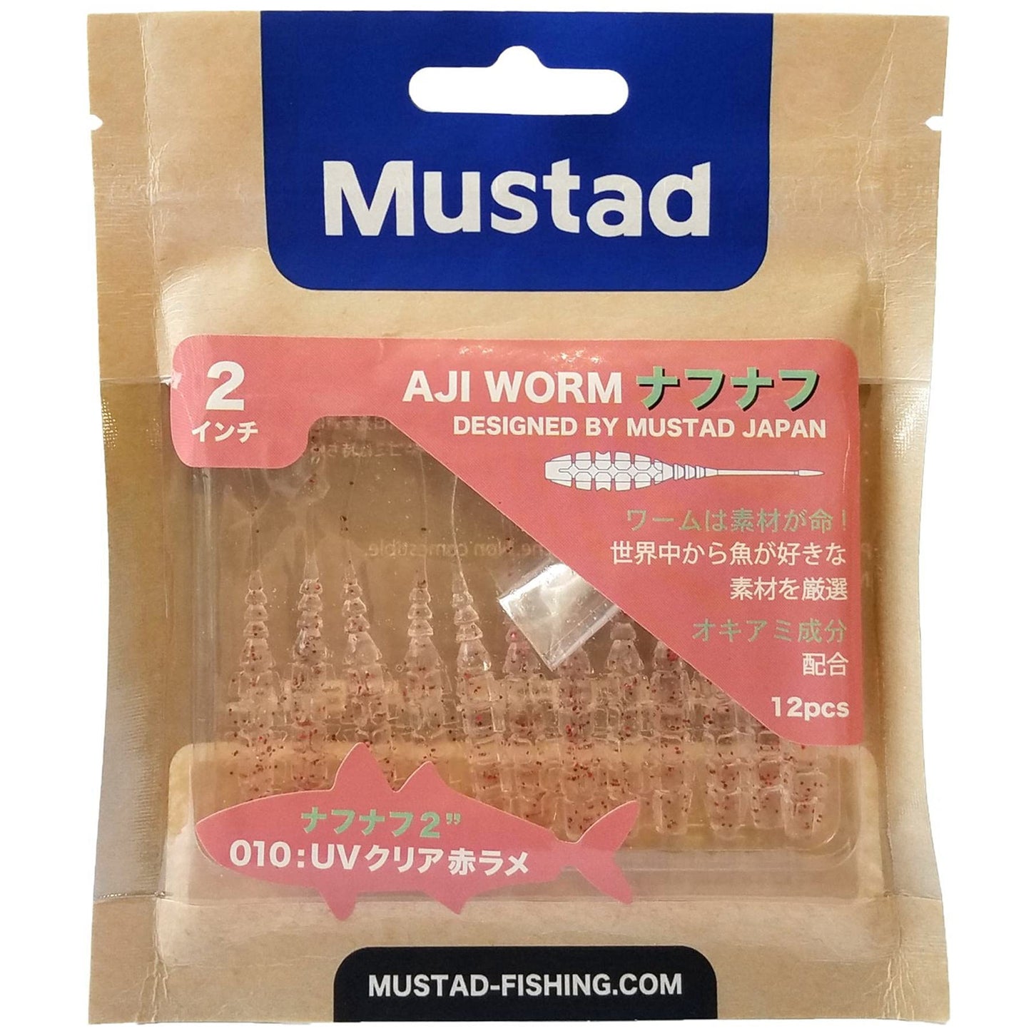 Mustad Ajisworm Napnaf, 2-Inch #010 UV Clear Red Glitter