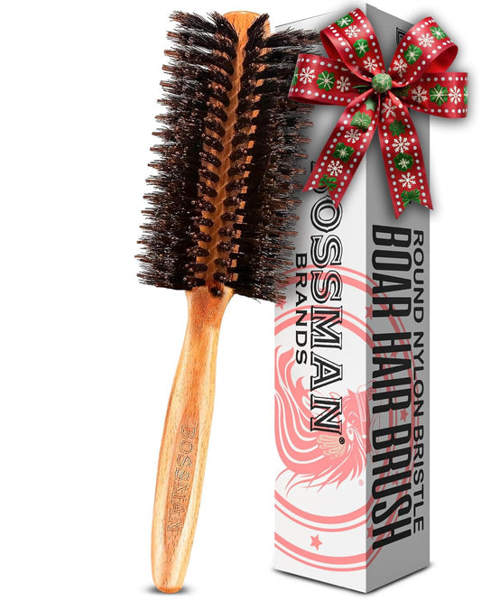Bossman Boar & Nylon Bristle Round Hair Brush, 2 Inch - Blow Dryer Brush for Styling, Curling, Detangling, and Straightening
