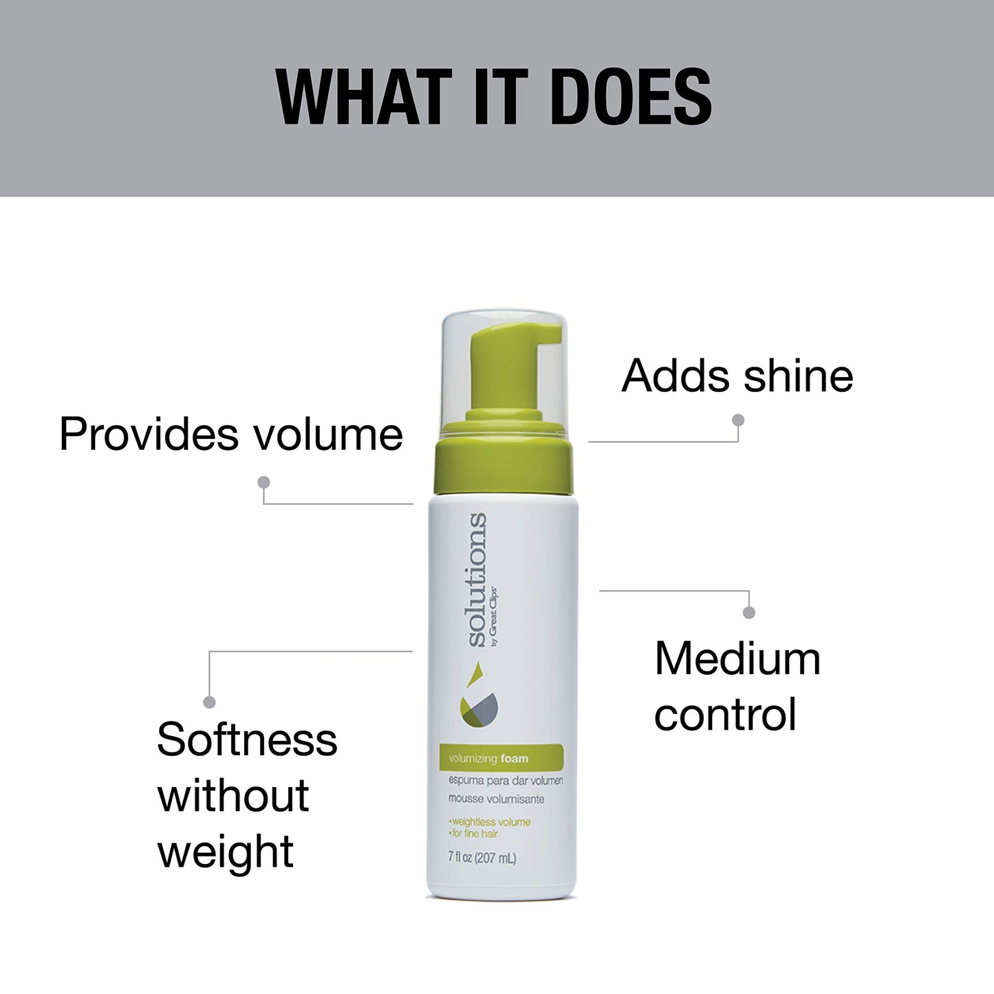 GREAT CLIPS Solutions Volumizing Foam, 7oz | Adds Volume, Softness, & Medium Control | Enhances Natural Shine | For Fine to Medium Hair