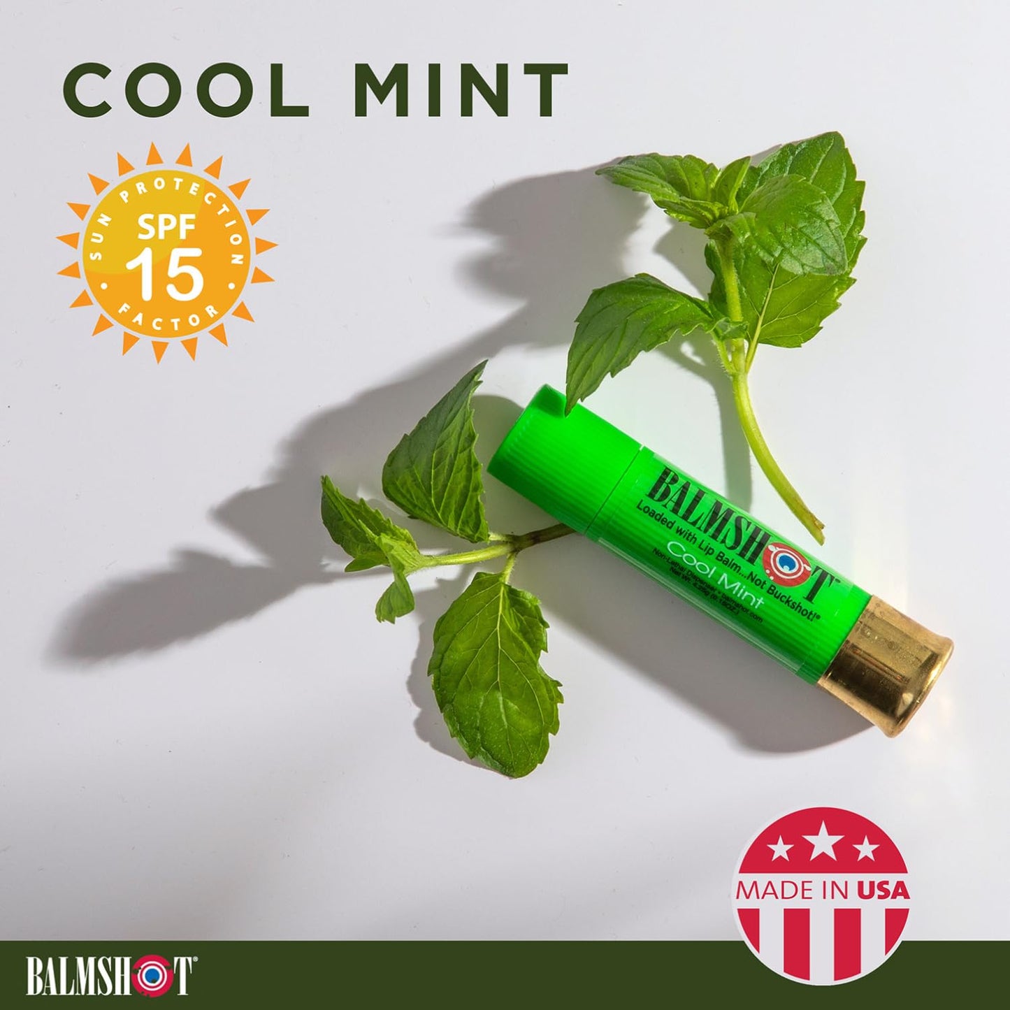 BALMSHOT Cool Mint Lip Balm SPF 15 (4-Pack) - Beeswax Chapstick for Men & Women, Deep Moisturizing Lip Repair for Dry Cracked Lips, 20-Gauge Brass