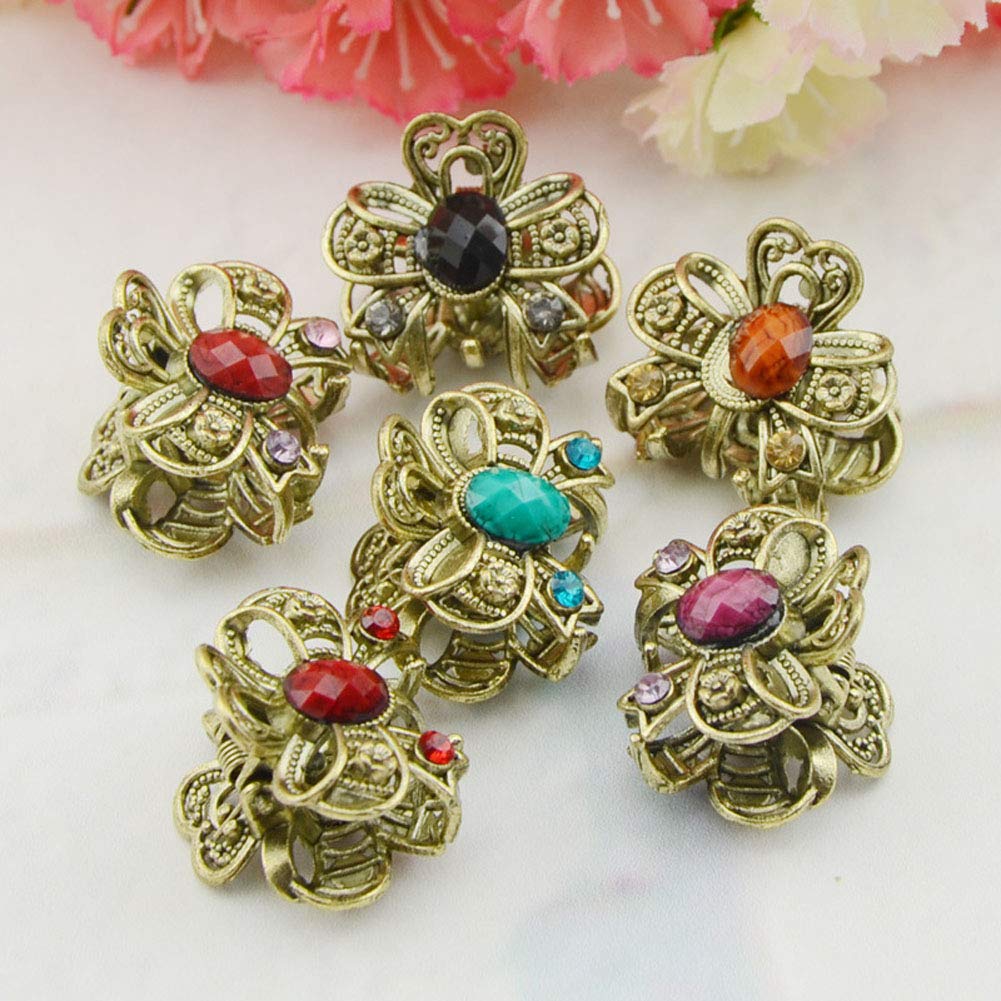 12PCS Vintage Chic Metal Alloy Rhinestone Mini Fancy Hair Claw Jaw Clips Pins for Women Lady