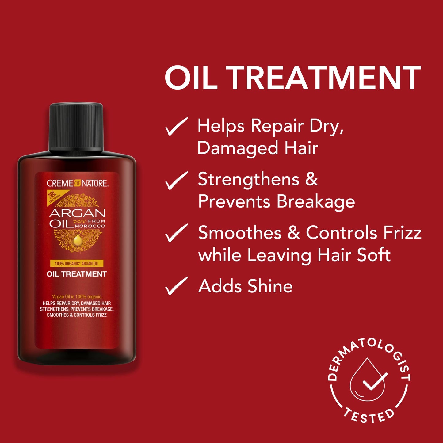 Creme of Nature Argan Oil Treatment, Adds Shine & Smooths Frizz, Strengthens and Repairs Dry Hair, Lightweight Daily Use, Stocking Stuffer, 3 fl oz