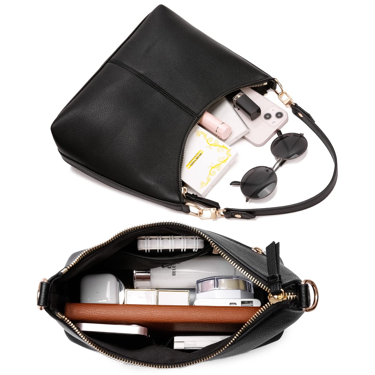 Keyli Women'S Shoulder Handbag - Waterproof Pu Leather Crossbody Bag, Cute Stylish Clutch Purse With Removable Straps, Top Handle Zipper Black