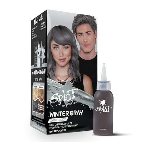 Splat Winter Gray Semi Permanent Hair Dye Kit with Bleach, 1 Application, Includes Gray Hair Dye, Oxide & Bleach Powder, Vegan & Cruelty Free Hair