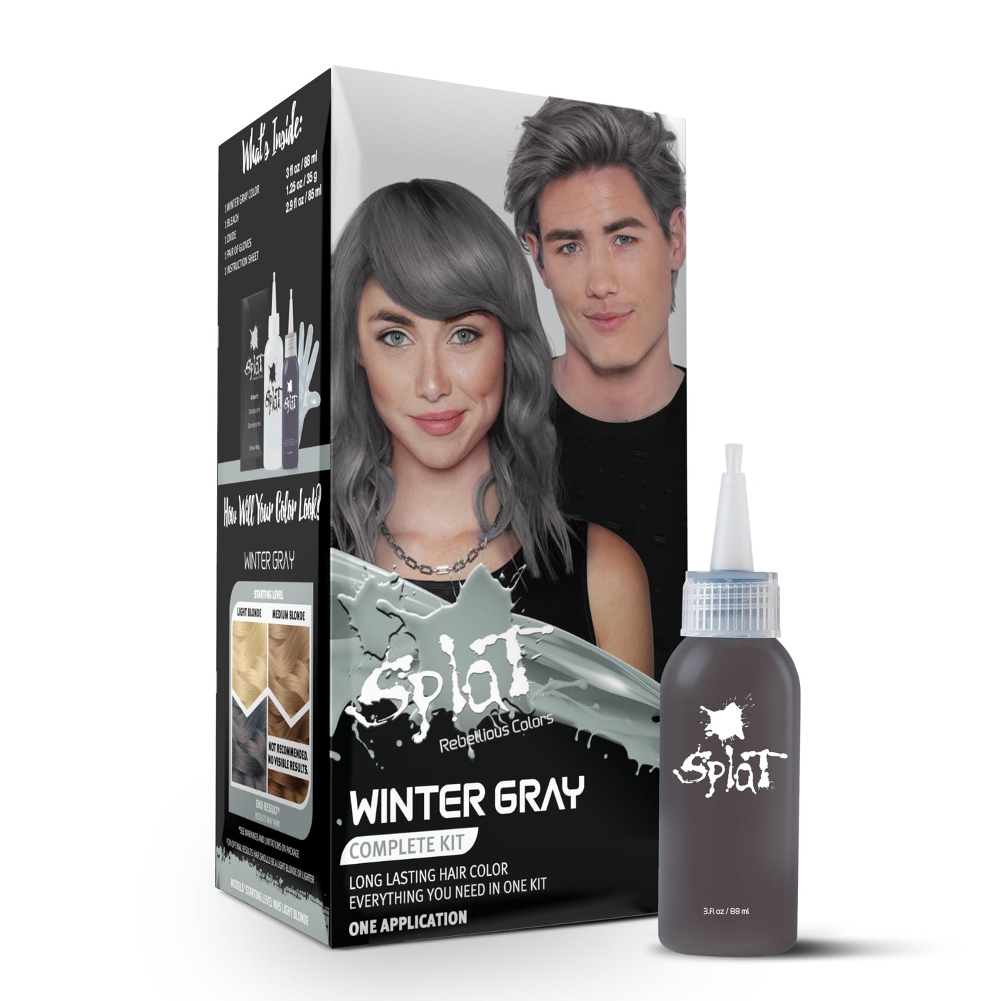 Splat Winter Gray Semi Permanent Hair Dye Kit with Bleach, 1 Application, Includes Gray Hair Dye, Oxide & Bleach Powder, Vegan & Cruelty Free Hair