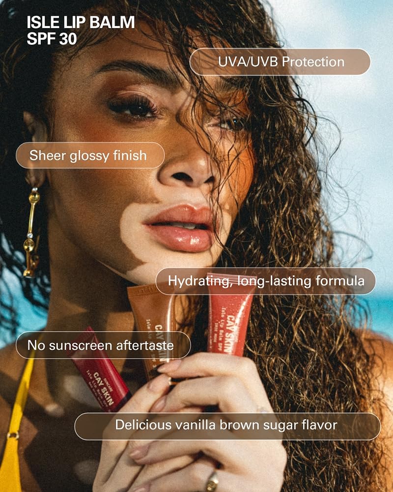 Cay Skin Isle Lip Balm SPF 30 - High Shine, Hydrating + Sheer Lip Gloss in Vanilla Brown Sugar Flavor - Formulated with Natural Ingredients for All Beauty and Personal Care Cay Skin