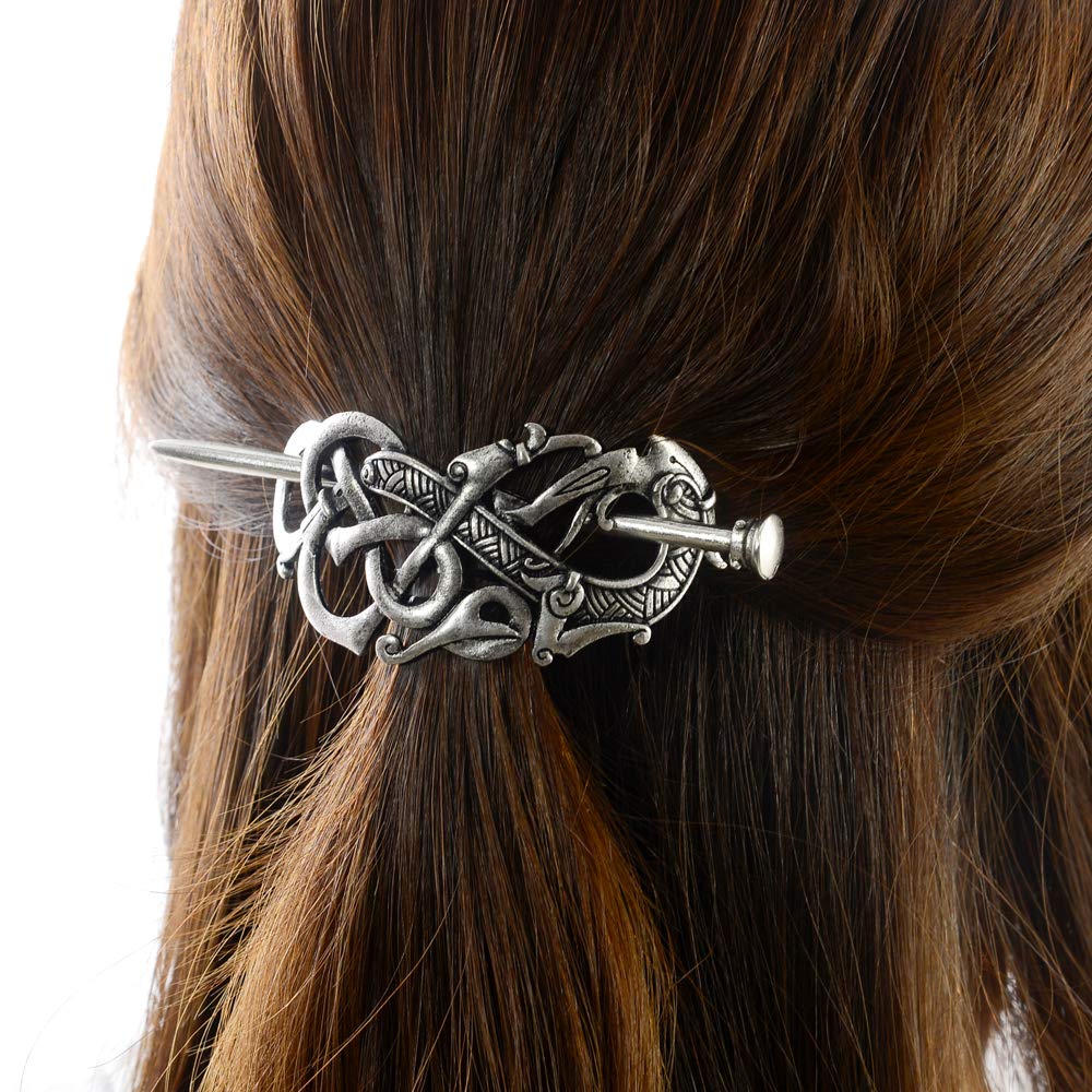 Viking Celtic Hair Slide Hairpins- Viking Hair Accessories Celtic Knot Hair Barrettes Antique Silver Hair Sticks Irish Hair Decor for Long Hair