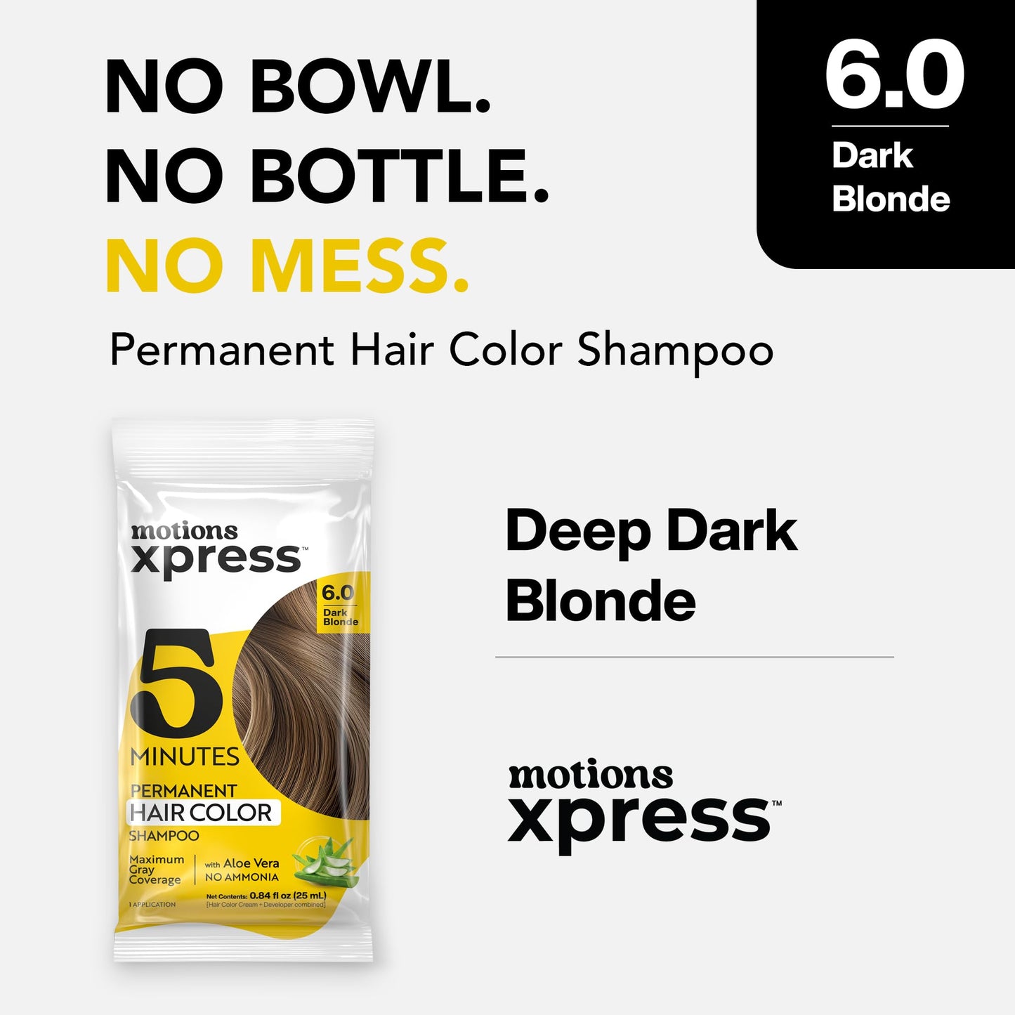 Motions Xpress Permanent Hair Color Shampoo Dark Blonde - 5 Minute Color, Gray Coverage, Ammonia Free, Deep Shine Hair Dye Shampoo, 0.84 Oz