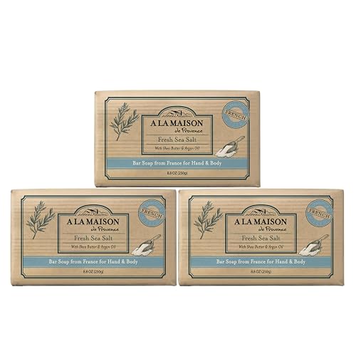 A La Maison Fresh Sea Salt Bar Soap 8.8 oz. | 3 Pack Triple French Milled All Natural Soap | Moisturizing and Hydrating For Men, Women, Face and Body Beauty & Personal Care A LA MAISON
