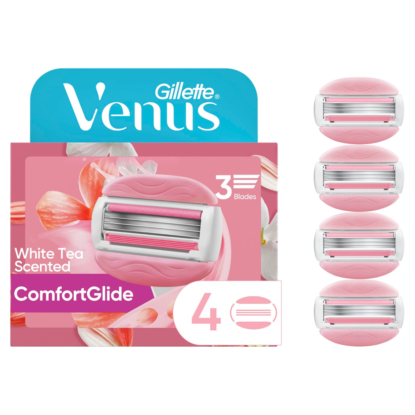 Gillette Venus ComfortGlide White Tea Women's Razor Refills, 4 Refill Cartridges, Fits Venus Reusable Razor Handles, 3-Bladed with Built-in Shave Gel Beauty and Personal Care Gillette Venus Default Title
