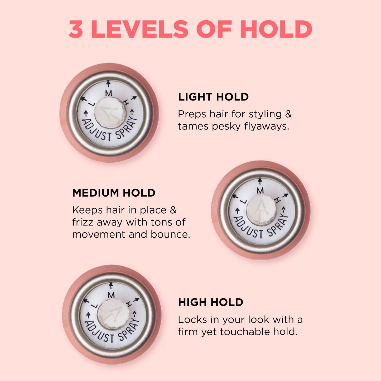 HOLD.ME Three-Way Hairspray by DESIGNME | Hairspray with Light, Medium, & High Hold Options | Extra Hold Hair Spray with Thermal Protectors & Vitamin
