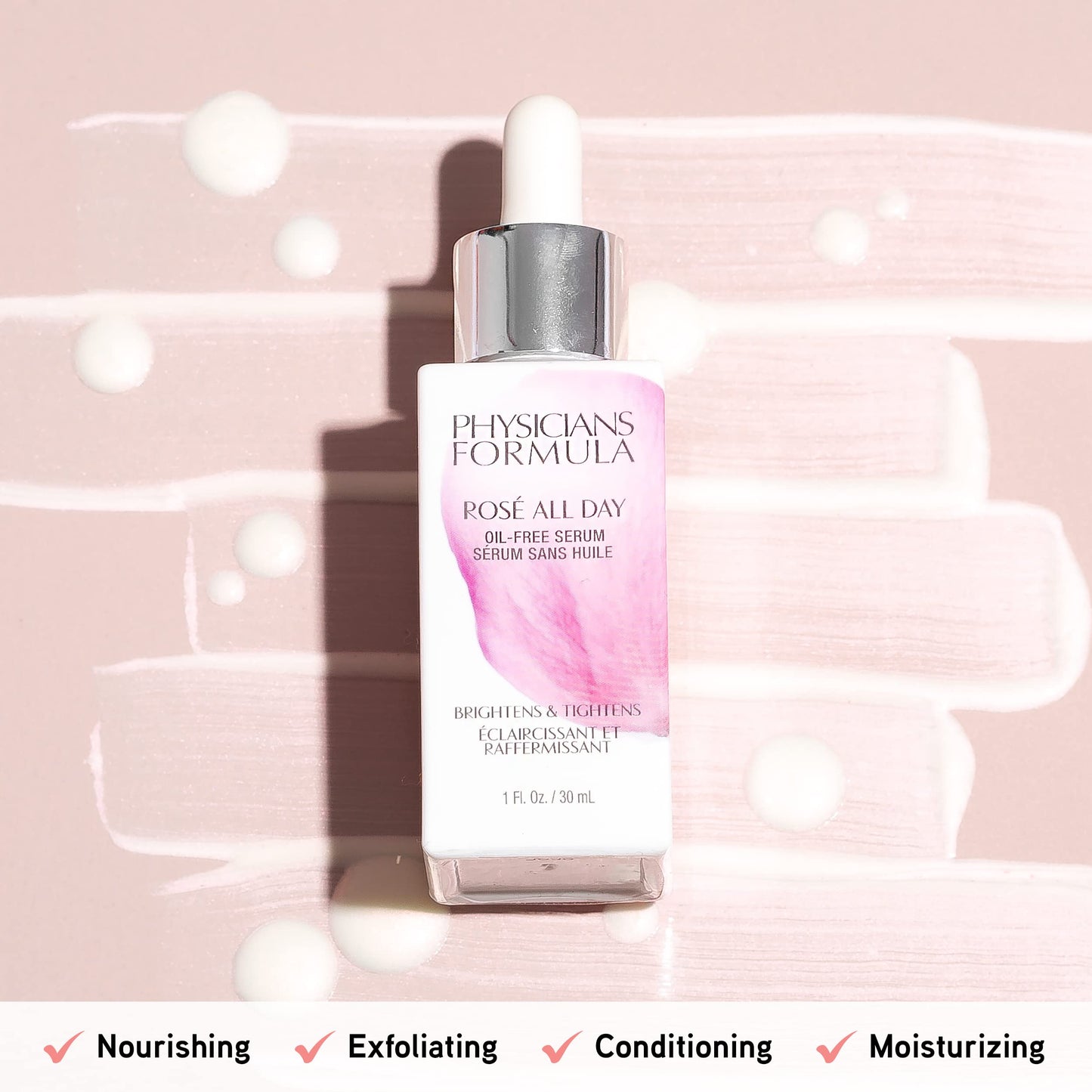 Physicians Formula Rosé All Day Oil-Free Serum, Antioxidant-Rich Formula with Rose Water & Kakadu Plum for Brightening & Hydration