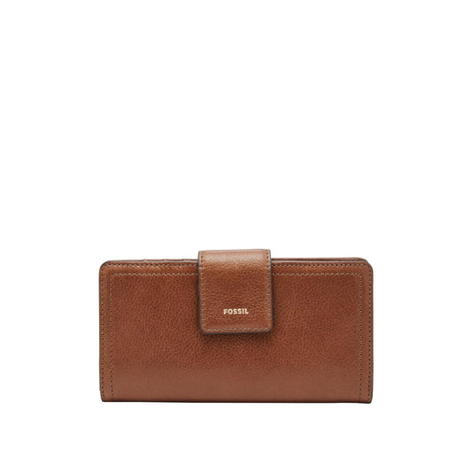 Fossil Women's Logan Leather Wallet RFID Blocking Tab Clutch, Brown (Model: SL7830200)