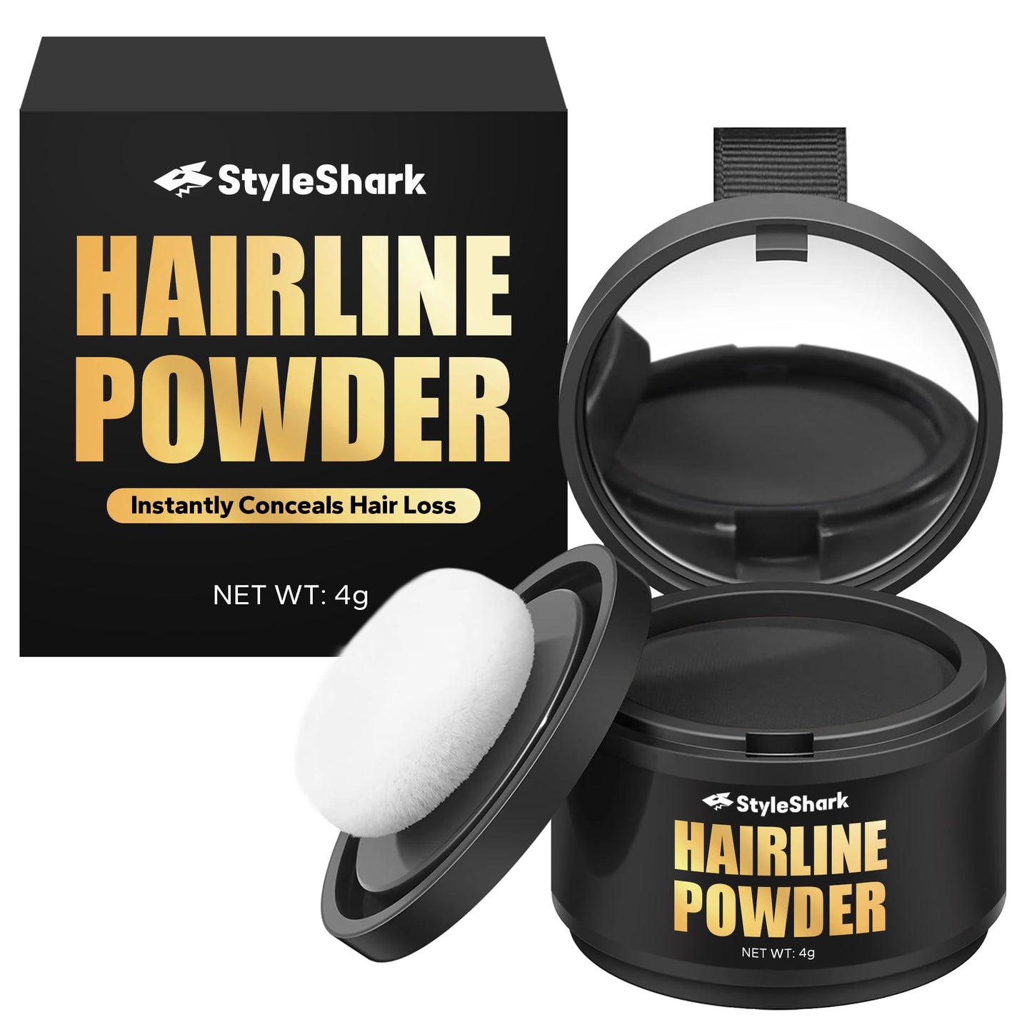 StyleShark Hairline Powder for Women & Men - Stain-Proof Root Touch Up for Thinning Hair, Sweatproof, Quick Cover Up (Black)