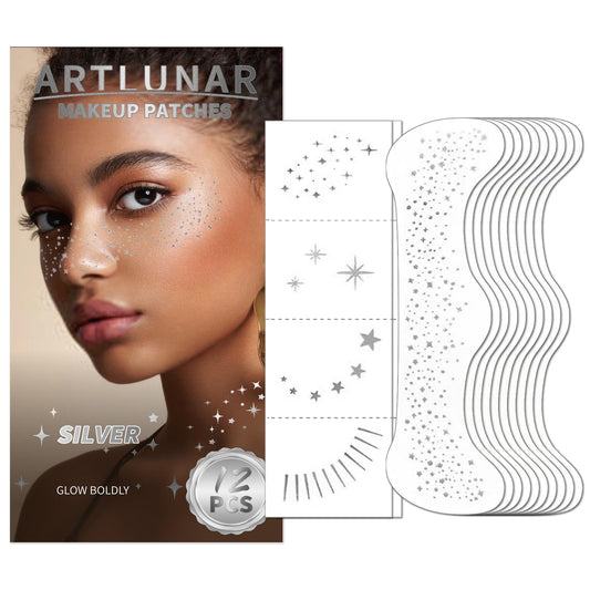 Artlunar 12Pcs Face Glitter Makeup Patches, Glitter Makeup Accessories for Women & Girls, Perfect for Music Festivals, Easter, Concerts, Parties
