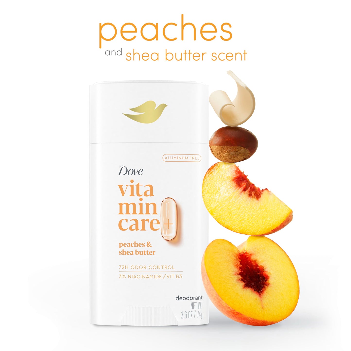Dove VitaminCare+ Aluminum Free Deodorant Stick for 72H Odor Protection Peaches & Shea Butter Breathable Deodorant for Women 2.6 oz Beauty and Personal Care Dove