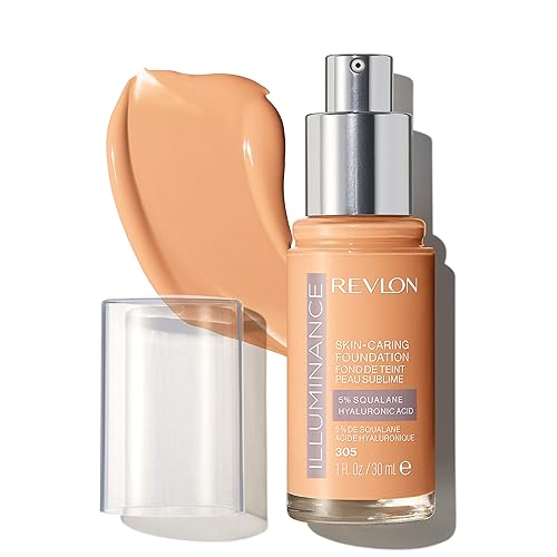 Revlon Illuminance Skin-Caring Liquid Foundation, Hyaluronic Acid, Hydrating and Nourishing Formula with Medium Coverage, 305 Medium Sand, 1 fl oz