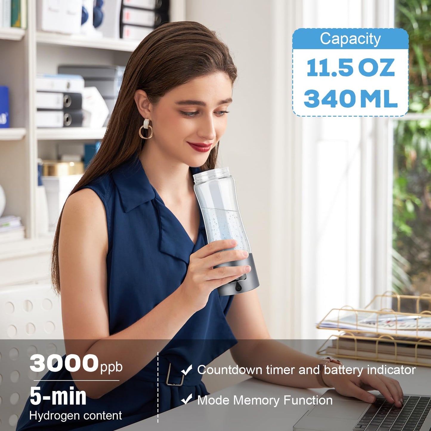 Hydrogen Water Bottle Generator with SPE/PEM Technology, Portable Hydrogen Water Ionizer Machine, Birthday,Xmas Gift for Family Friends Office Travel