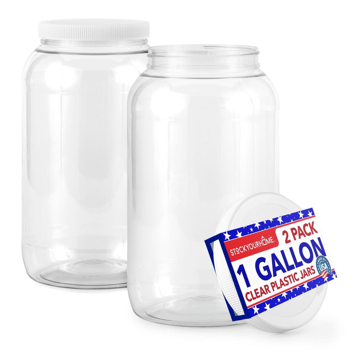 Stock Your Home 1 Gallon Clear Plastic Jars with Lids (2 Pack) 128 oz Wide Mouth Large Jar with Lid, Big Container for Candy, Cookies, Arts & Crafts…