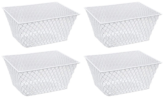 Small Metal Rectangular, Oval and Round Wire Baskets with Handles, Black and White, 4-ct Sets (Rectangular White Without Handles)