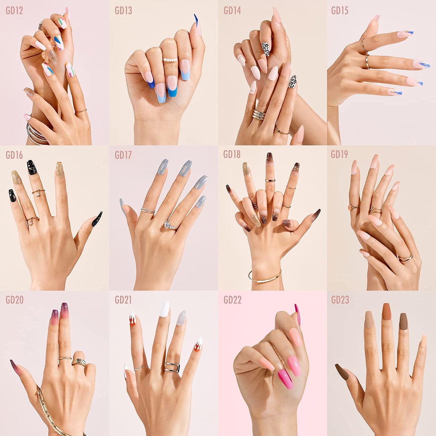 Gold Finger Gel Glam Design Nail Press On Nails, Gel Nail Kit, Polish Free Manicure Long Length