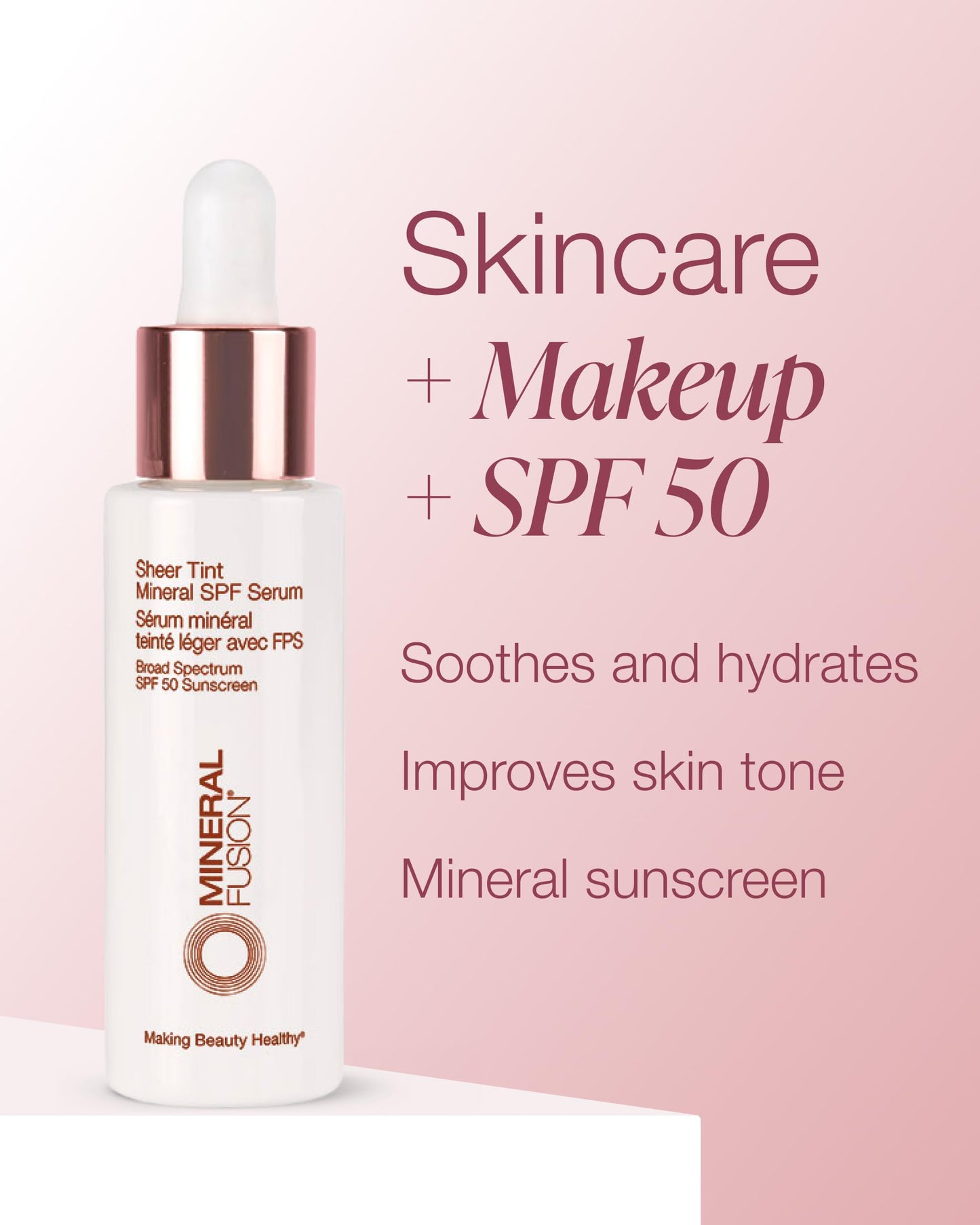 Mineral Fusion Sheer Tint SPF Face Serum (Light) - Tinted Broad Spectrum SPF 50 Mineral Zinc Oxide Sunscreen - Sheer Coverage Makeup, Lightweight & Dewy Finish - With Niacinamide, Aloe Vera - 1 Fl Oz
