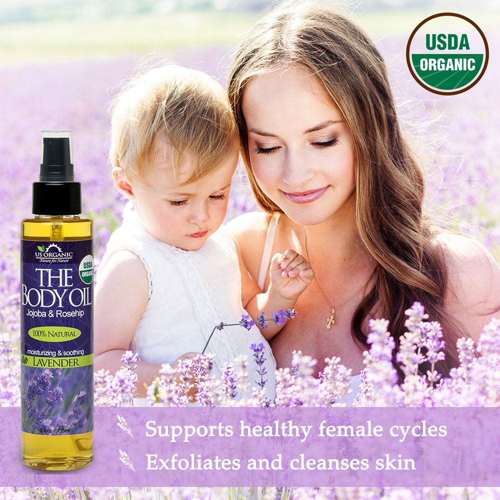 US Organic Body Oil - Elegant Lavender - Jojoba and Rosehip Oil with Vitamin E, Certified Organic, No Alcohol, Paraben, Artificial Detergents, Color Beauty and Personal Care US Organic