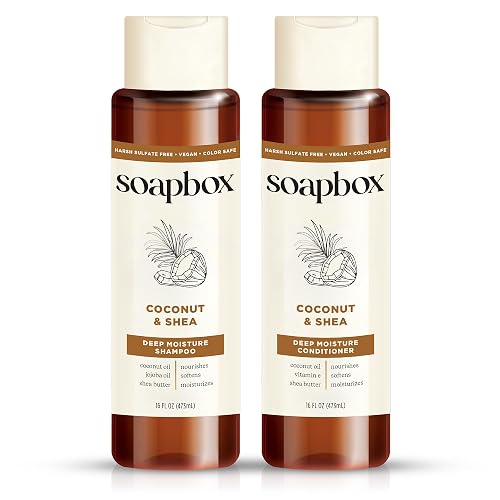 Soapbox Coconut & Shea Shampoo & Conditioner Set, For Dry, Damaged Hair - Nourishes & Moisturizes Hair - Clean Ingredients Free of Harsh Chemicals