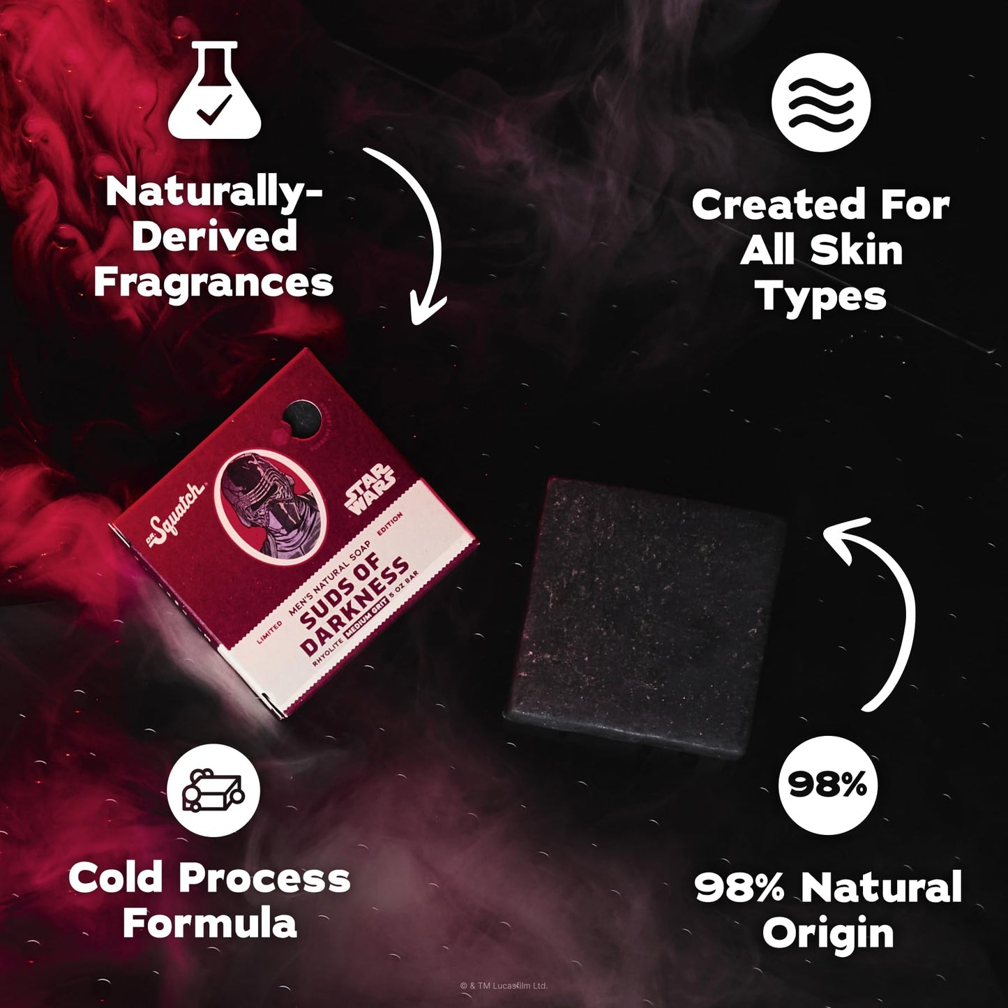 Dr. Squatch Natural Men's Bar Soap - Star Wars Inspired Gifts for Men - Natural Cold Process Soap Bar - Suds of Darkness (5 oz)
