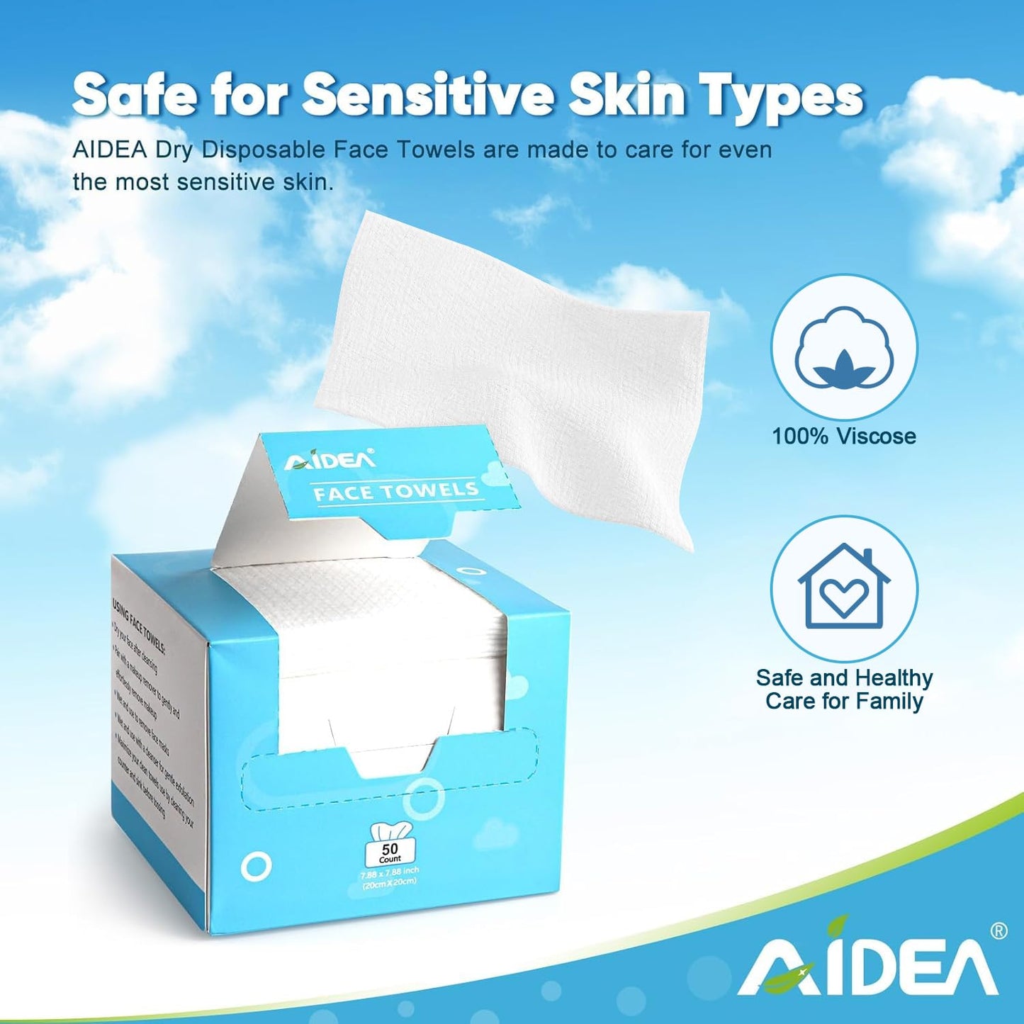 AIDEA Face Towels Disposable, Facial Cleansing Wipes for Sensitive Skin, Facial Towels Dry Face Wipes Beauty and Personal Care AIDEA