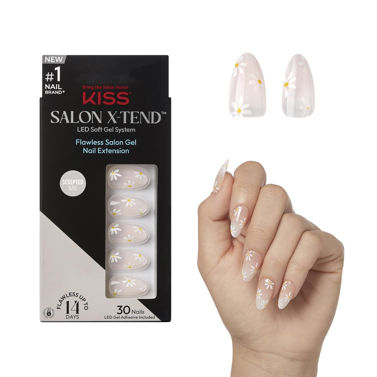 KISS Salon X-tend, Press-On Nails, Nail glue included, 'Red Flags', Light Pink, Medium Size, Almond Shape, Includes 30 Nails, 5Ml Led Soft Gel Beauty & Personal Care KISS