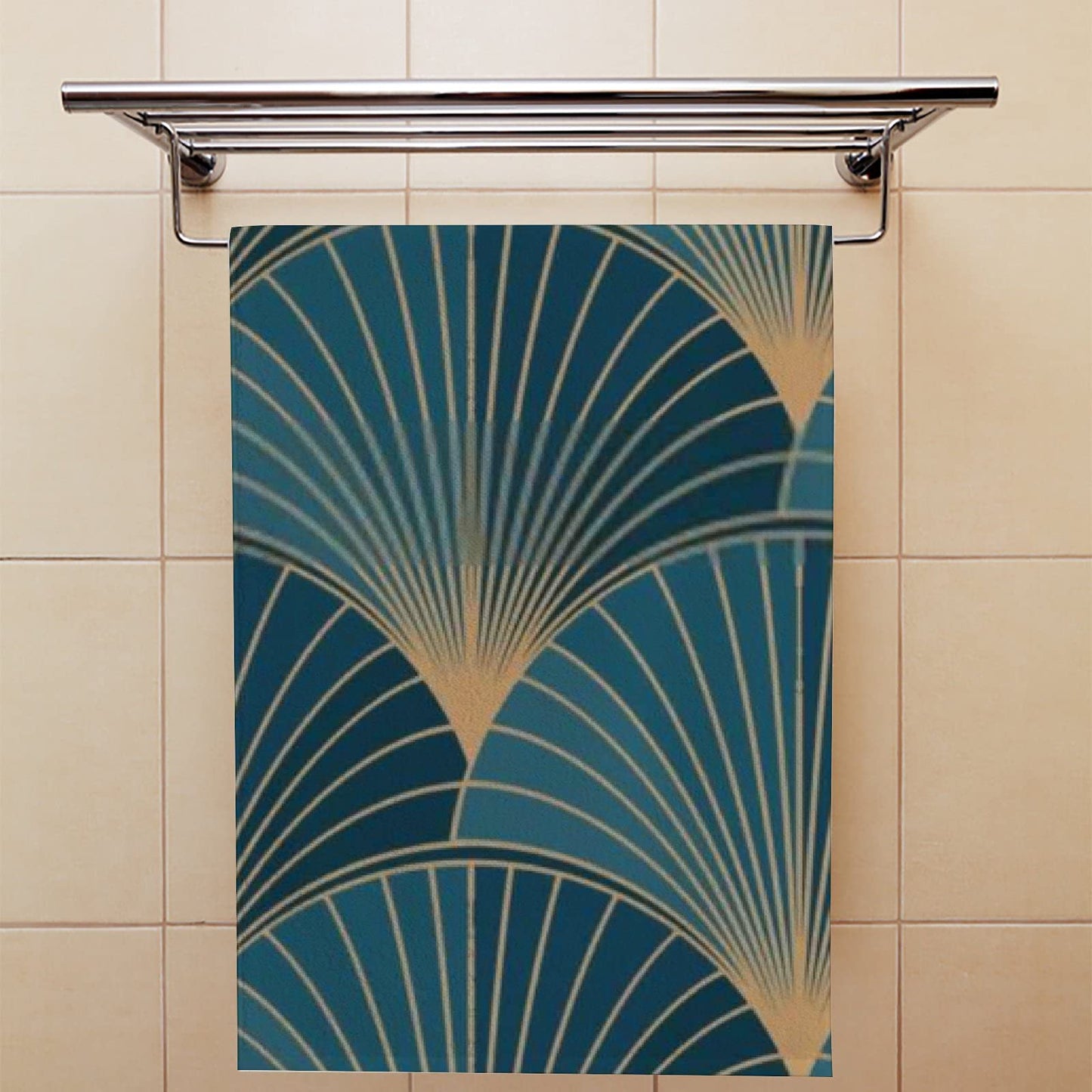 Kuizee Microfiber Hand Towel Face Towels Set of 2 Golden Elements Blue Art Deco Style Quick-Dry Highly Absorbent Ultra Soft Bathroom Kitchen 30X15…