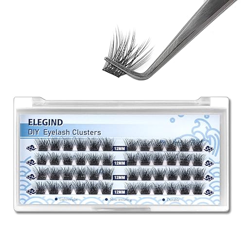 ETVITE DIY Eyelash Extension Lash Clusters Individual Lashes, 48 Clusters 3D Effect C Curl, Natural Look Reusable Soft Feather Light Volume 10mm