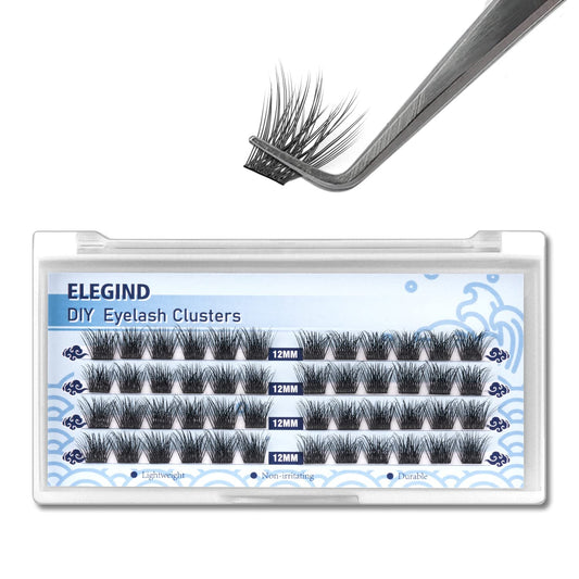 ETVITE DIY Eyelash Extension Lash Clusters Individual Lashes, 48 Clusters 3D Effect C Curl, Natural Look Reusable Soft Feather Light Volume 10mm