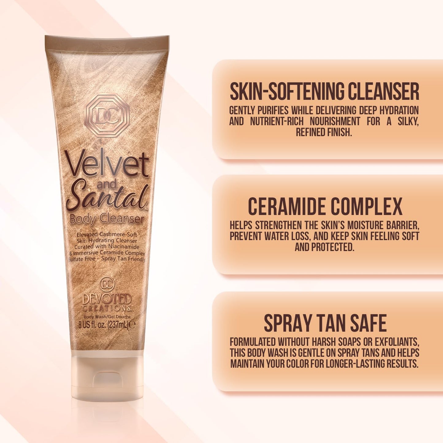 Devoted Creations Velvet and Santal Body Cleanser - Elevated Cashmere-Soft Skin Foaming Hydrating Body Cleanser