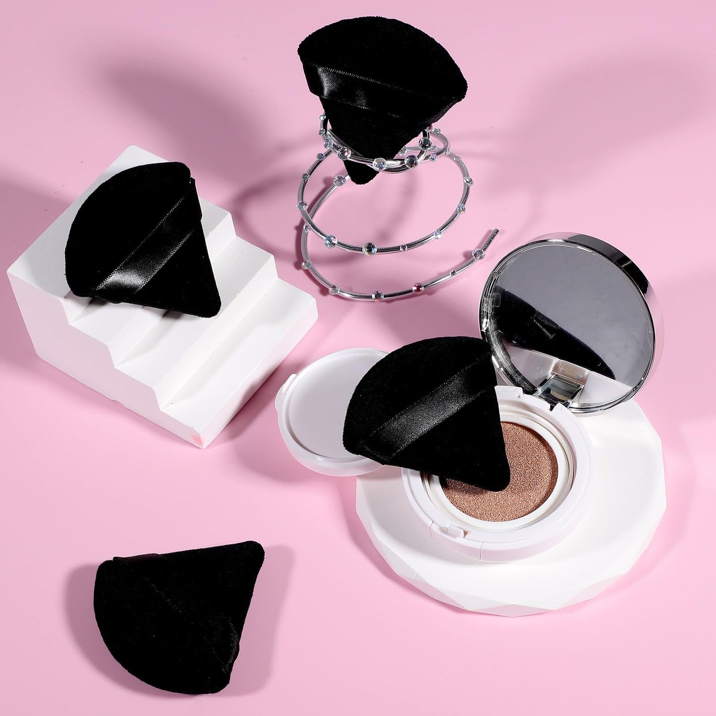 Pimoys 6 Pcs Powder Puff, Face Soft Triangle Makeup Puff Velour Makeup Sponge for Loose Powder (Black) Beauty and Personal Care Pimoys