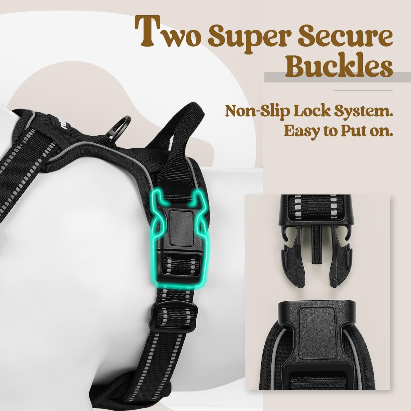 rabbitgoo No-Pull Dog Harness for Large Dogs, Adjustable Padded Vest with 2 Leash Clips, Reflective & Easy Control Handle, Black L