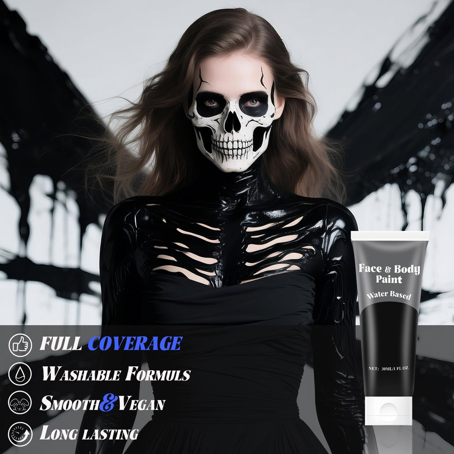 Black Face Body Paint,Water Based Cream Face Paint Halloween Makeup,Black Face Paint For Adult Carnival Cosplay Halloween SFX Skull Joker Zombie