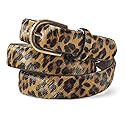 SAGEFINDS Leopard Print Leather Belt for Women, Fashion Waist Belt for Jeans and Dresses, Brass Buckle, 1” Wide