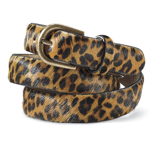 SAGEFINDS Leopard Print Leather Belt for Women, Fashion Waist Belt for Jeans and Dresses, Brass Buckle, 1” Wide