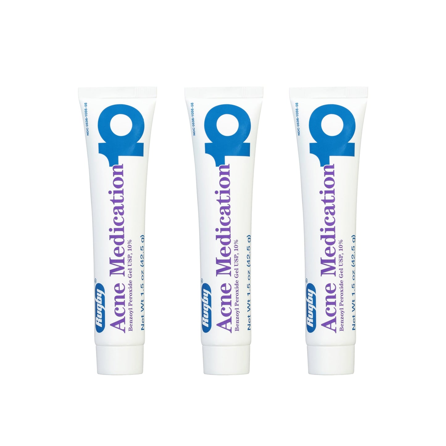 Rugby Acne Medication Benzoyl Peroxide Gel USP, 10% - Clear Up Acne Pimples - Greaseless, Vanishing Formula - 1.5 Oz (42.5g) - 3 Pack